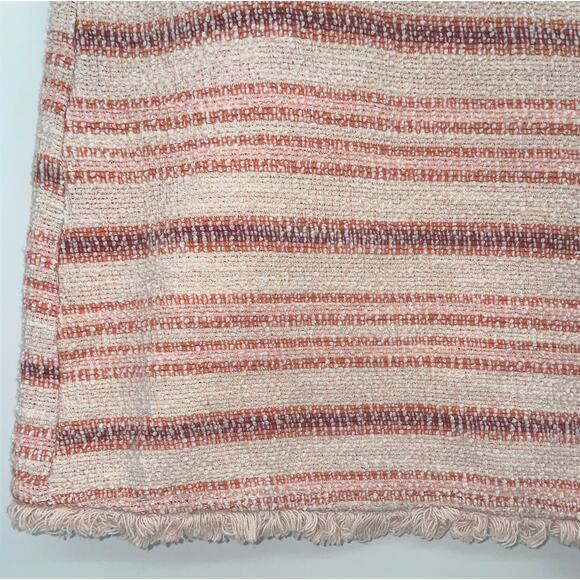 Green Envelope Pink Striped Short Sleeve T Shirt Raw Hem Round Neckline BOHO M - Picture 2 of 7